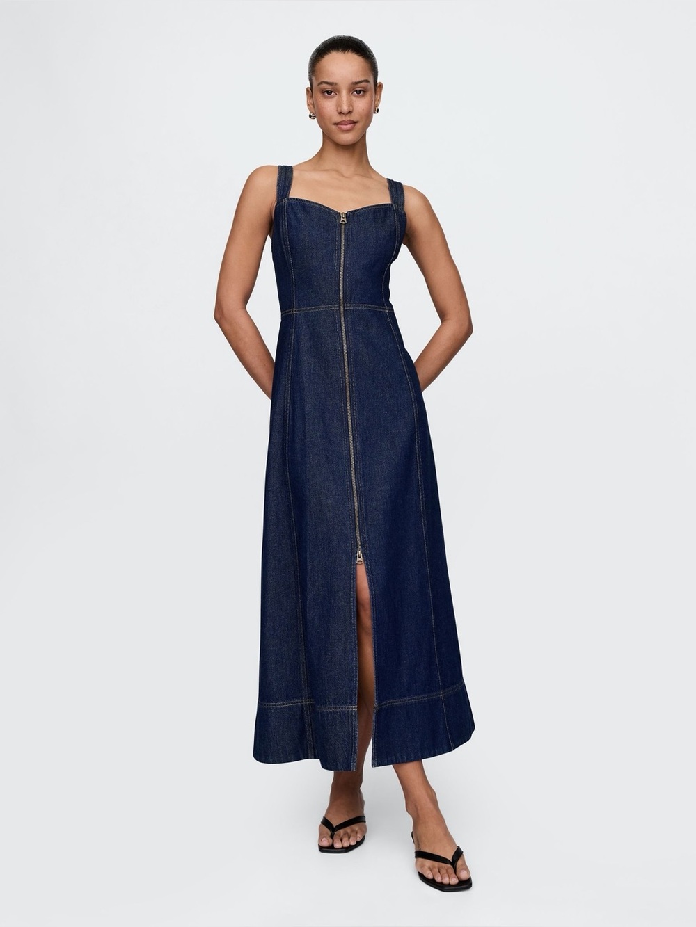 Gap UltraSoft Denim Maxi Dress XL tall Dark Wash Rinsed coastal cowgirl jean